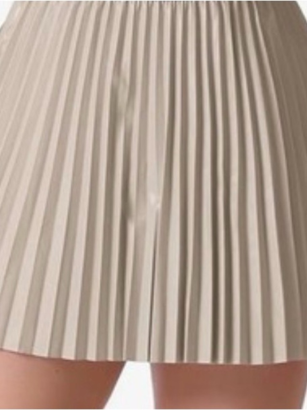 Zara Pleated Mini Skirt in Light Beige, short underneath
